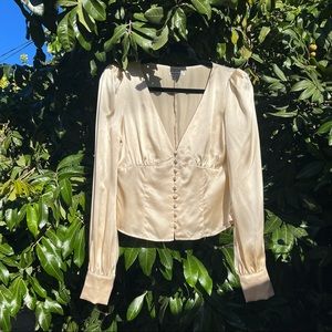 Reformation silk champagne long sleeve blouse